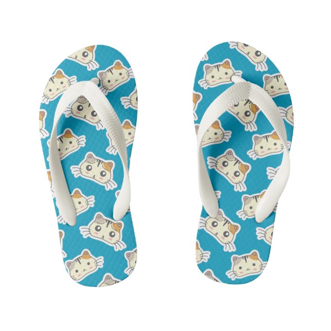 Kawaii Cute Happy Little Kitty Kitten. Kid's Flip Flops (Footbed)