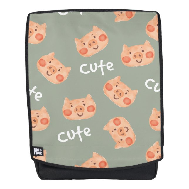 Kawaii Cute Happy Little Piggy. Backpack (Front)