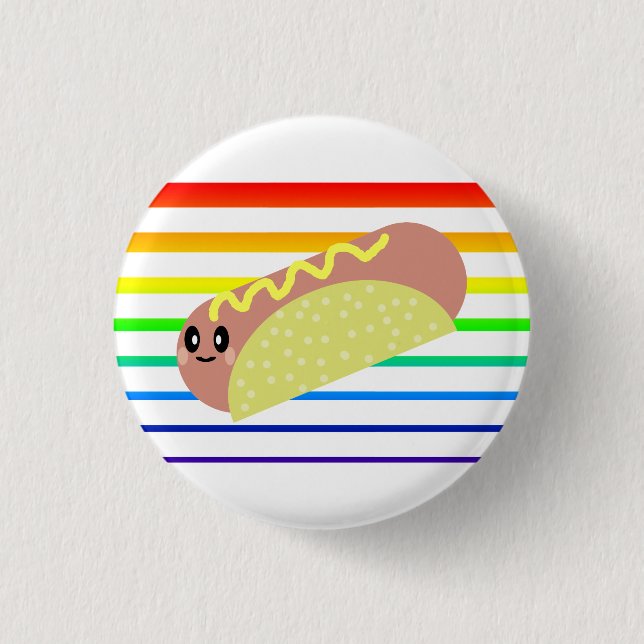Kawaii Cute HotDog Rainbow Stripes Pin Button (Front)