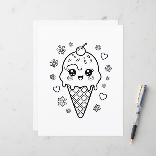 Kawaii cute ice cream cone colouring (Front/Back In Situ)