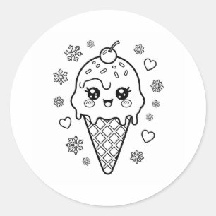 Kawaii cute ice cream cone colouring classic round sticker