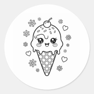 Kawaii cute ice cream cone colouring classic round sticker