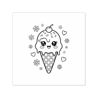 Kawaii cute ice cream cone colouring self-inking stamp