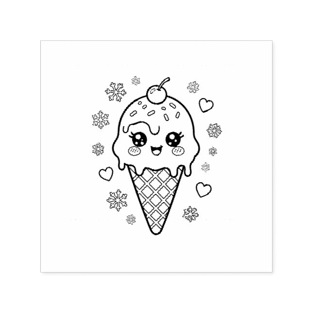 Kawaii cute ice cream cone colouring self-inking stamp (Design)