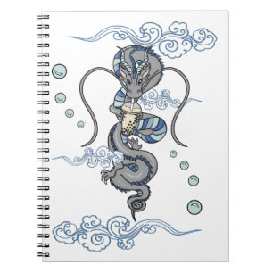 Kawaii Cute Japanese Dragon Milk Boba Tea Blue  Notebook