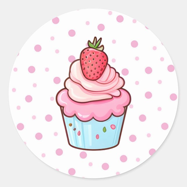 Kawaii cute Japanese pink cartoon cupcake food Classic Round Sticker (Front)