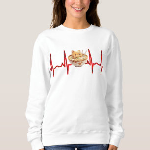 Kawaii Cute Kitten Ramen EKG Heartbeat Otaku Anime Sweatshirt