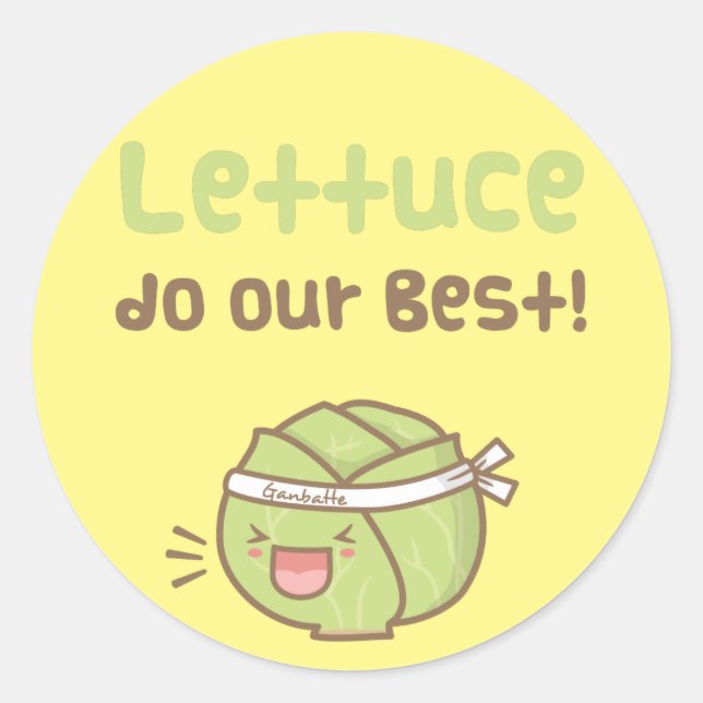 Kawaii Cute Lettuce Do Our Best Food Pun Humour Classic Round Sticker (Front)