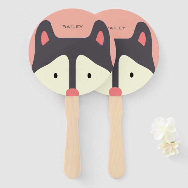 Kawaii Cute Little Puppy Dog. Husky. Hand Fan (Front and Back)
