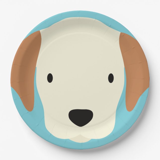 Kawaii Cute Little Puppy Dog. Paper Plate (Front)