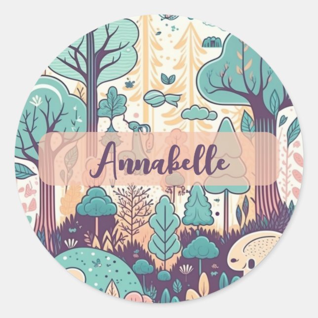 Kawaii Cute Magical Forest Personalised  Classic Round Sticker (Front)