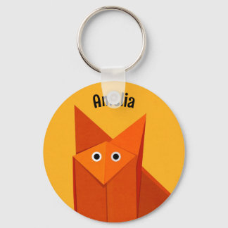 Kawaii Cute Origami Fox Geometric Art Yellow Name Key Ring