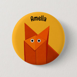 Kawaii Cute Origami Fox Yellow Geometric Art Name 6 Cm Round Badge