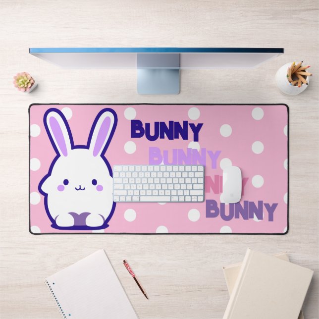 Kawaii Cute Pastel Bunny Pop Style Polka Dot Desk Mat (Office 1)