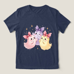 Kawaii Cute Pastel Ghosts with Bows Tri-Blend Shirt