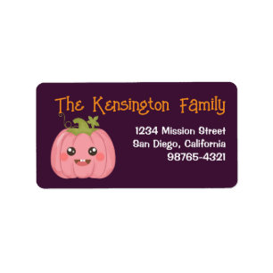Kawaii Cute Pink Pumpkin Custom Halloween Address Label