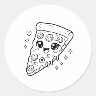 Kawaii cute pizza slice colouring classic round sticker