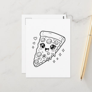 Kawaii cute pizza slice colouring postcard