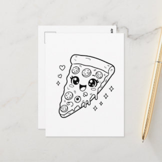 Kawaii cute pizza slice colouring postcard