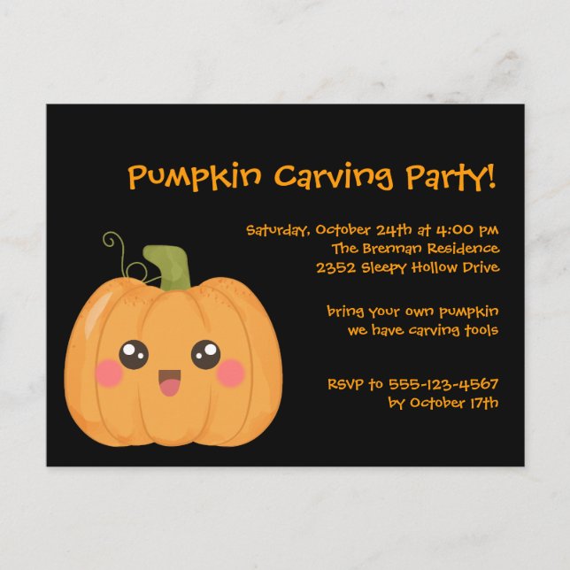 Kawaii Cute Pumpkin Halloween Postcard Invitation (Front)