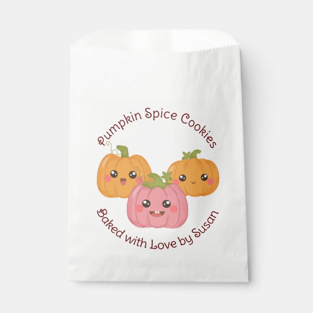 Kawaii Cute Pumpking Custom Text Halloween Party Favour Bags (Front)
