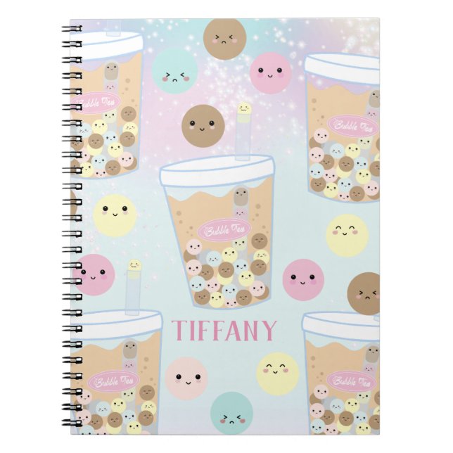 Kawaii Cute Rainbow Bubble Tapioca Pearl Milk Tea Notebook (Front)