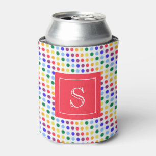 Kawaii Cute Rainbow Dots Monogram Can Cooler