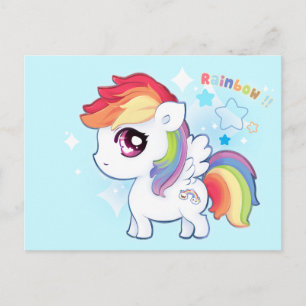 Kawaii cute rainbow pony with sparkle stars postcard