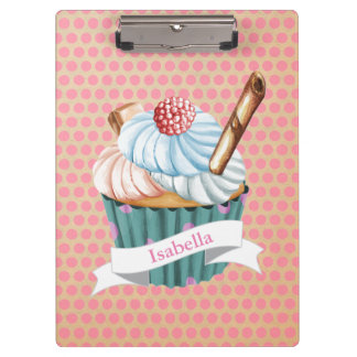 Kawaii cute retro style cupcake and polka dots clipboard