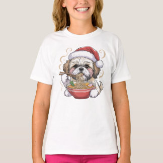 Kawaii Cute Santa Shih Tzu Eating Ramen T-Shirt