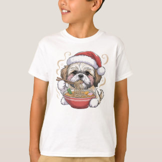 Kawaii Cute Santa Shih Tzu Eating Ramen T-Shirt