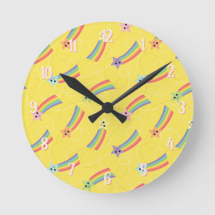 Kawaii Cute Shooting Stars Round Clock