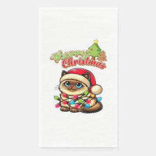 Kawaii Cute Siamese Cat Christmas Hat Xmas Napkin