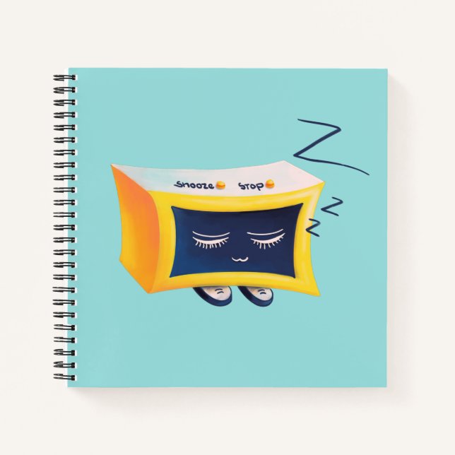 Kawaii Cute Sleeping Alarm Clock Character Notebook (Front)