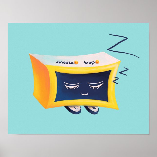 Kawaii Cute Sleeping Alarm Clock Character Poster (Front)