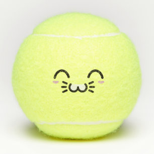 Kawaii Cute Smiling Emoticon Emoji Bunny Face Tennis Balls