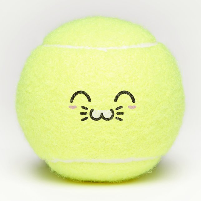 Kawaii Cute Smiling Emoticon Emoji Bunny Face Tennis Balls (Front)