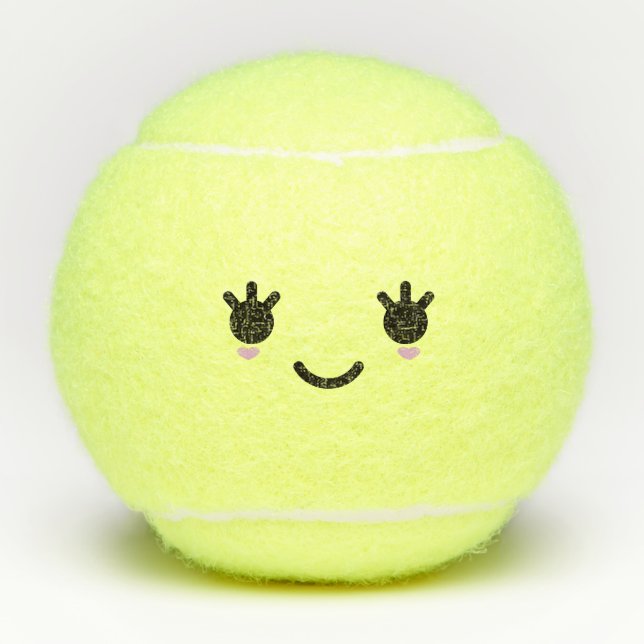 Kawaii Cute Smiling Emoticon Emoji Face Tennis Balls (Front)