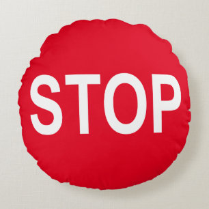 Kawaii Cute Stop Sign for the Nerd Geeks Round Cushion