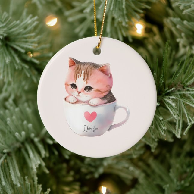 Kawaii Cute Striped Pink Chibi Cat Ceramic Tree Decoration (Tree)