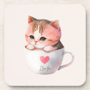 Kawaii Cute Striped Pink Chibi Cat Coaster