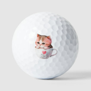 Kawaii Cute Striped Pink Chibi Cat Golf Balls