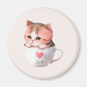 Kawaii Cute Striped Pink Chibi Cat Magnet