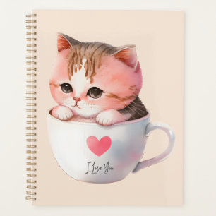 Kawaii Cute Striped Pink Chibi Cat Planner