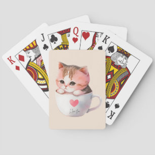 Kawaii Cute Striped Pink Chibi Cat Playing Cards