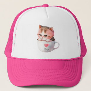 Kawaii Cute Striped Pink Chibi Cat Trucker Hat