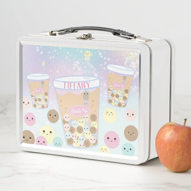 Kawaii Cute Tapioca Pearl Bubble Milk Tea Rainbow Metal Lunch Box (In Situ)
