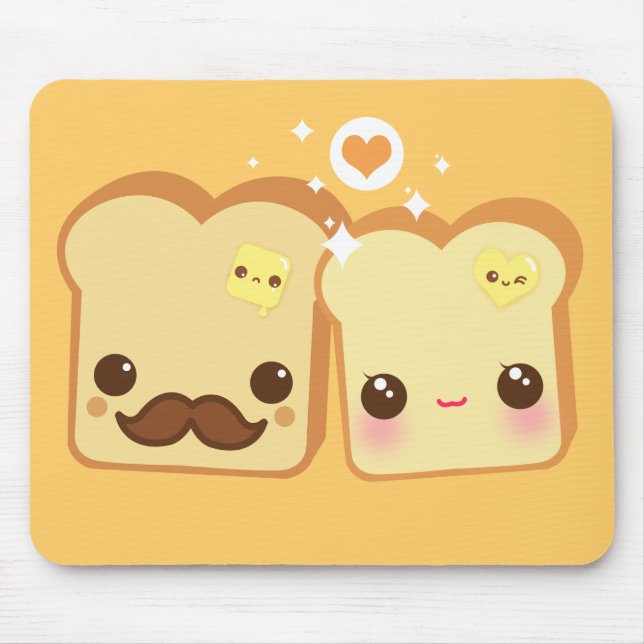 Kawaii cute toasts couple mouse mat (Front)