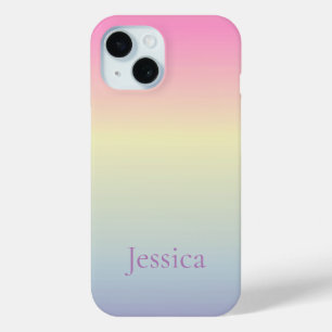 kawaii cute unicorn pastel rainbow colours initial iPhone 15 case
