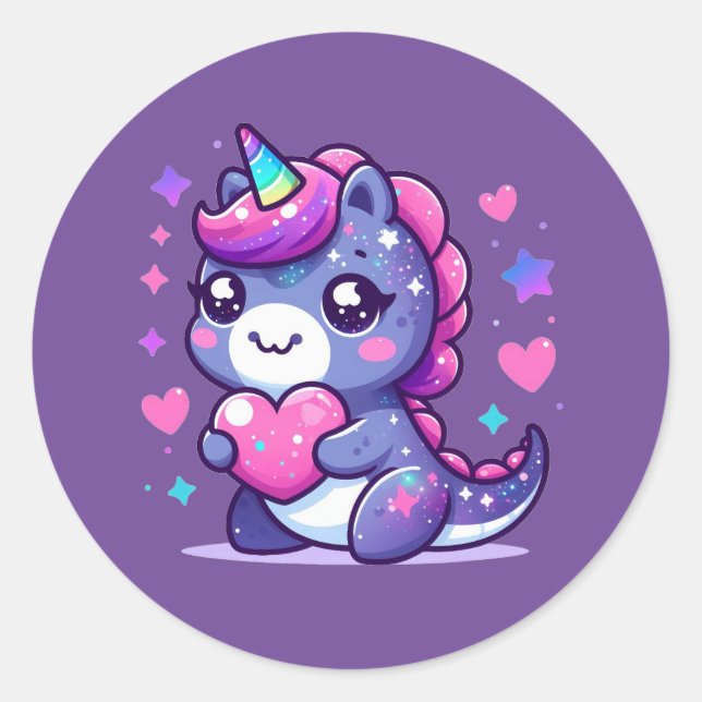 Kawaii Cute Valentine's Unicorn Classic Round Sticker (Front)